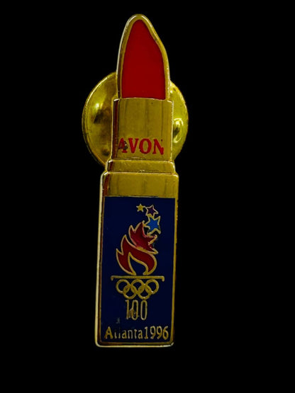 1996 Olympic Avon Torch Lapel Pin Atlanta Goldtone Lipstick 1.6"