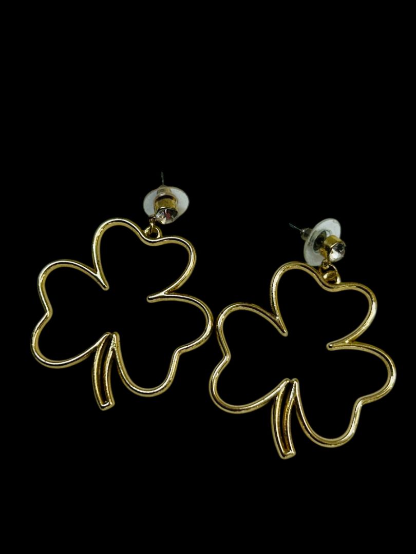 2 Pair Goldtone Pierced Earrings Shamrock Star 1.5-1.75" Drop