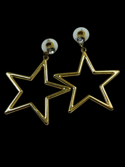 2 Pair Goldtone Pierced Earrings Shamrock Star 1.5-1.75" Drop