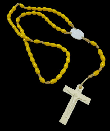 Vintage Yellow Plastic Rosary Beads White Cross