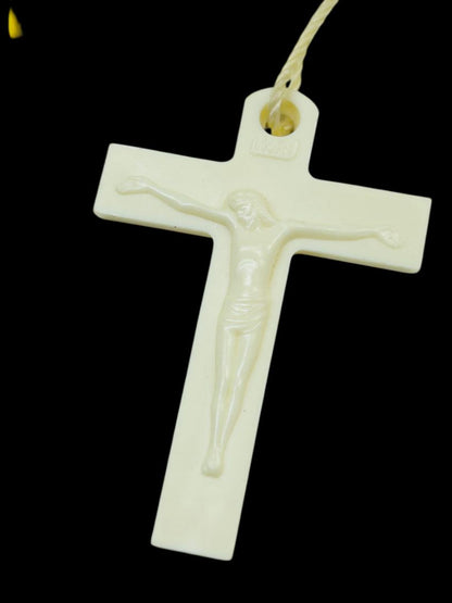 Vintage Yellow Plastic Rosary Beads White Cross