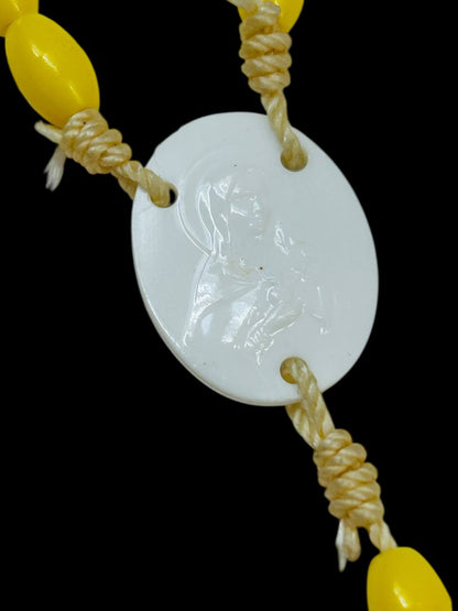 Vintage Yellow Plastic Rosary Beads White Cross