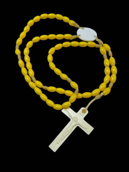 Vintage Yellow Plastic Rosary Beads White Cross