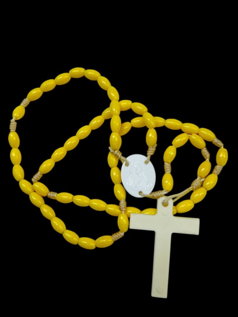 Vintage Yellow Plastic Rosary Beads White Cross