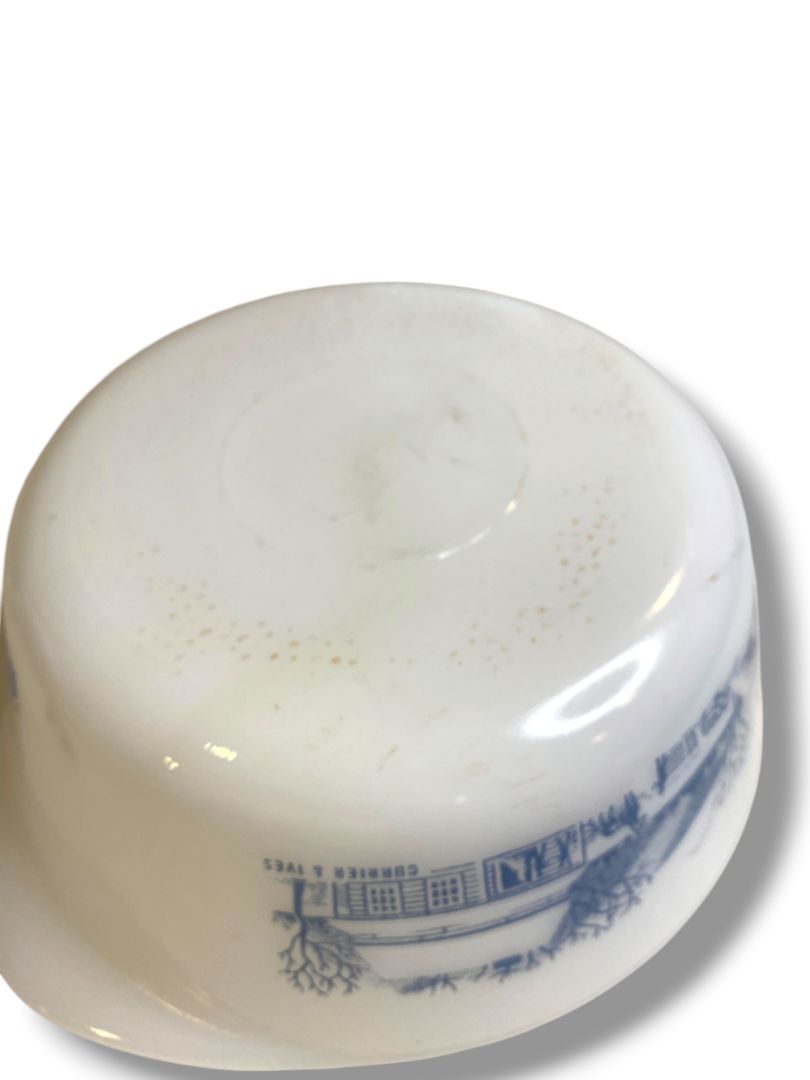 Vintage Glasbake 1.5 Quart Lidded Casserole Currier and Ives Milkglass