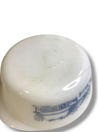 Vintage Glasbake 1.5 Quart Lidded Casserole Currier and Ives Milkglass