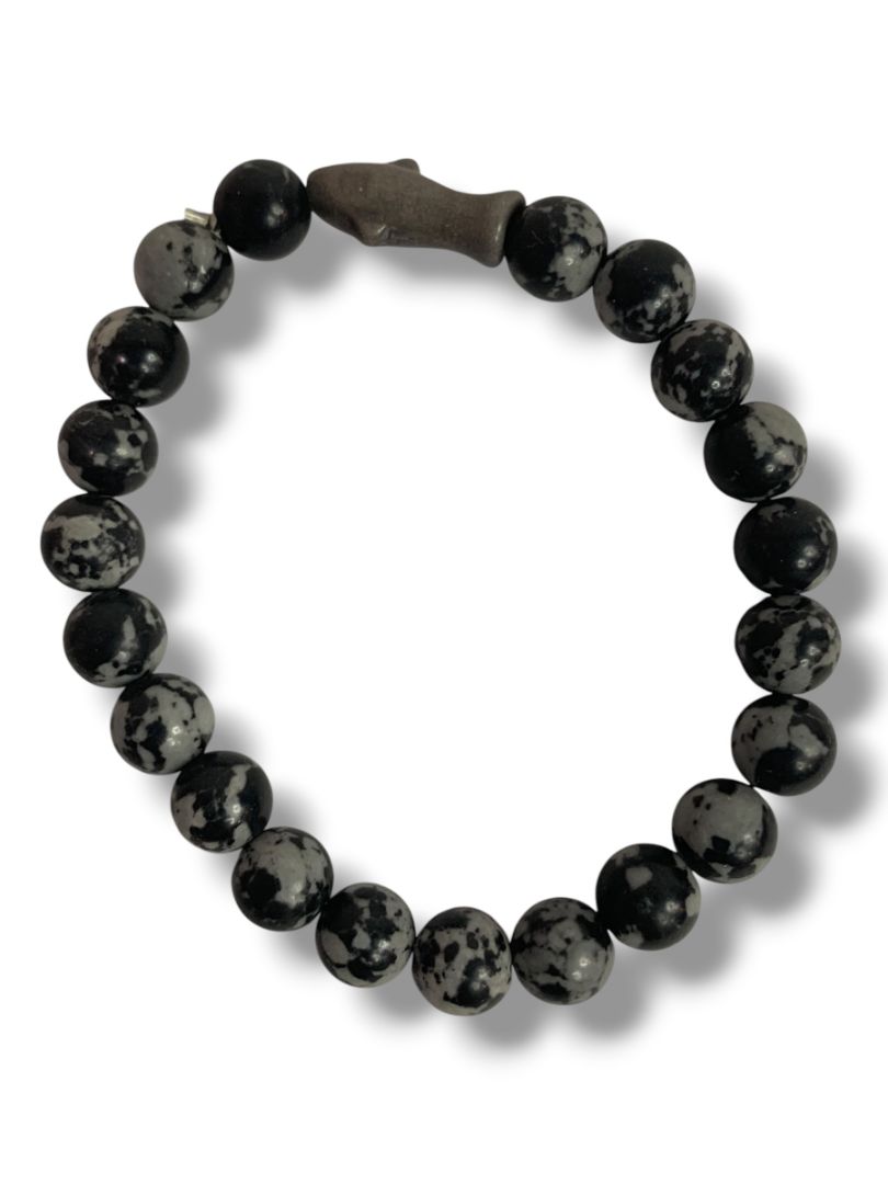 Set of 2 Black Beaded Stretch Bracelets Shark Spacers Acrylic