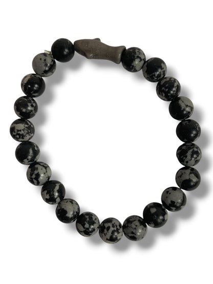 Set of 2 Black Beaded Stretch Bracelets Shark Spacers Acrylic