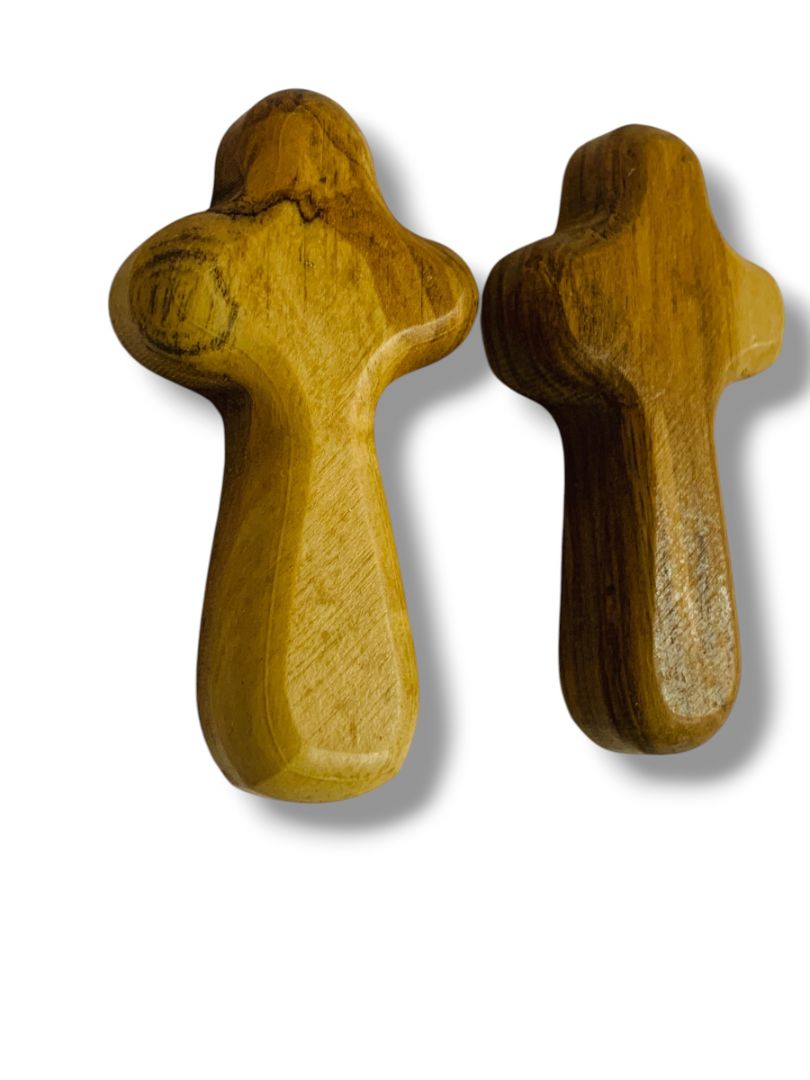 Set of 2 Olive Wood Pocket Crosses Religious Lightweight 2.5"