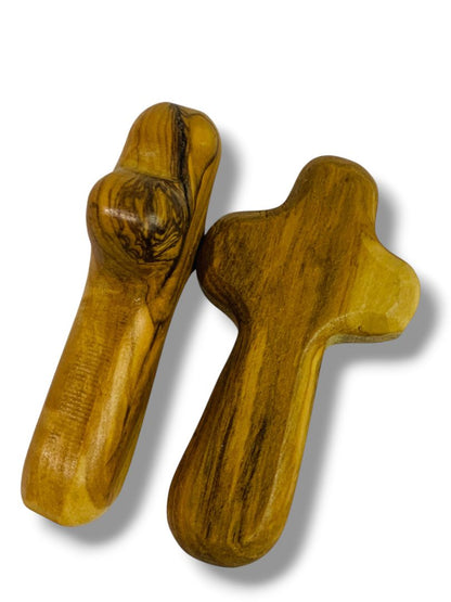 Set of 2 Olive Wood Pocket Crosses Religious Lightweight 2.5"