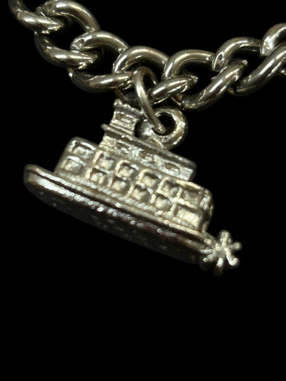 Silvertone Charm Bracelet Travel Theme 6.5" Spring Clasp