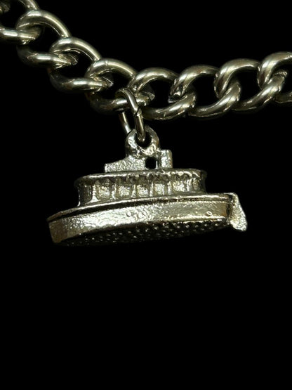 Silvertone Charm Bracelet Travel Theme 6.5" Spring Clasp