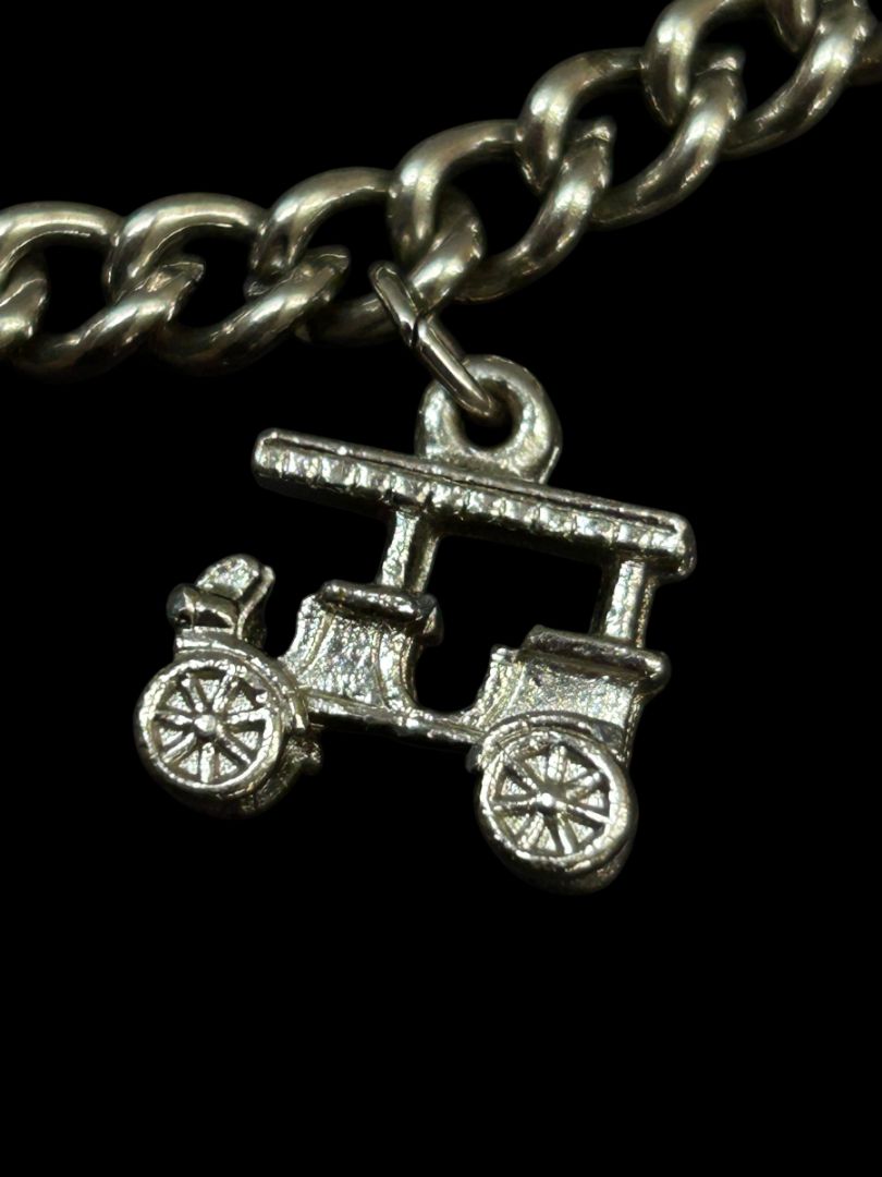 Silvertone Charm Bracelet Travel Theme 6.5" Spring Clasp