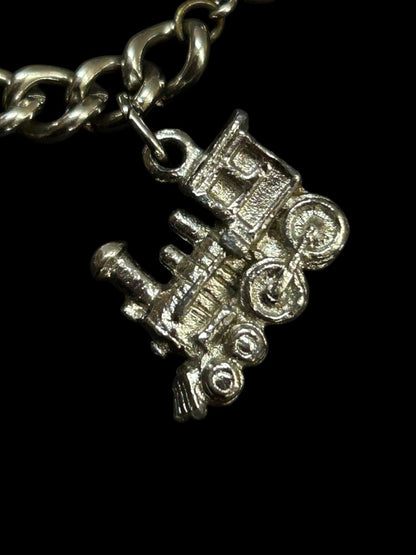 Silvertone Charm Bracelet Travel Theme 6.5" Spring Clasp