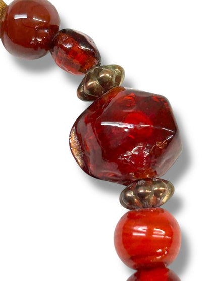 Acrylic Beaded Stretch Bracelet Shades of Red Goldtone