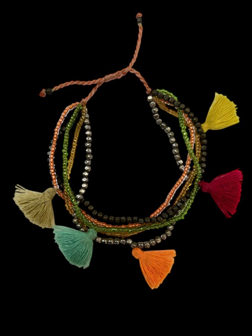 Multicolor Seed Bead Adjustable Pull Bracelet Tassels Boho