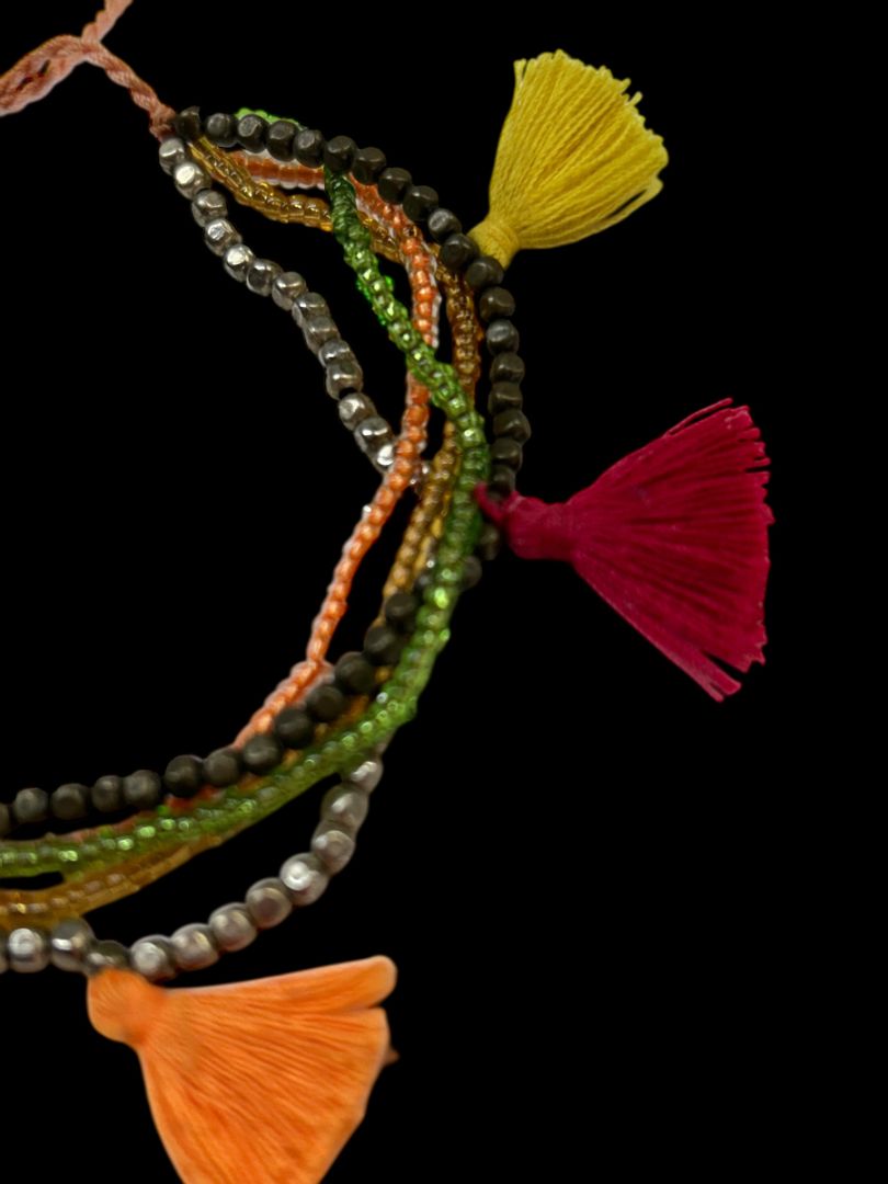 Multicolor Seed Bead Adjustable Pull Bracelet Tassels Boho