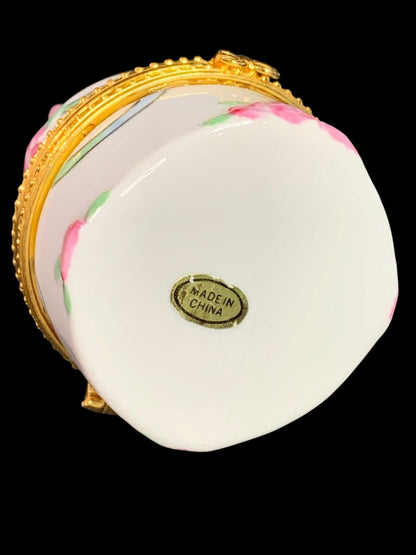 Porelain Hinged Trinket Ring Box Tiered Wedding Cake Bridal 3.2"h
