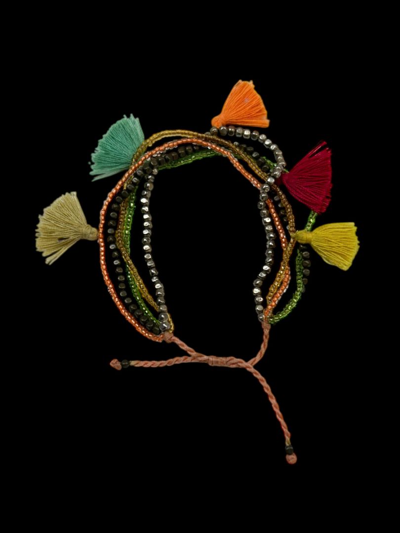 Multicolor Seed Bead Adjustable Pull Bracelet Tassels Boho