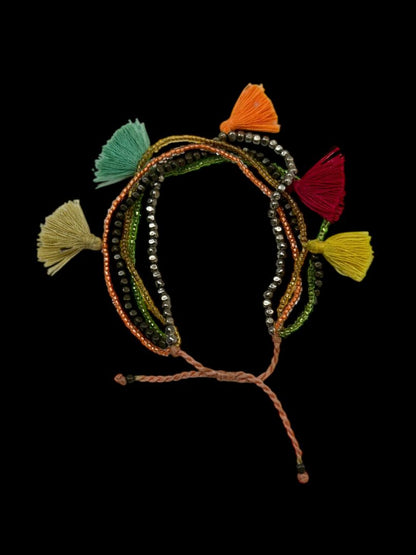 Multicolor Seed Bead Adjustable Pull Bracelet Tassels Boho