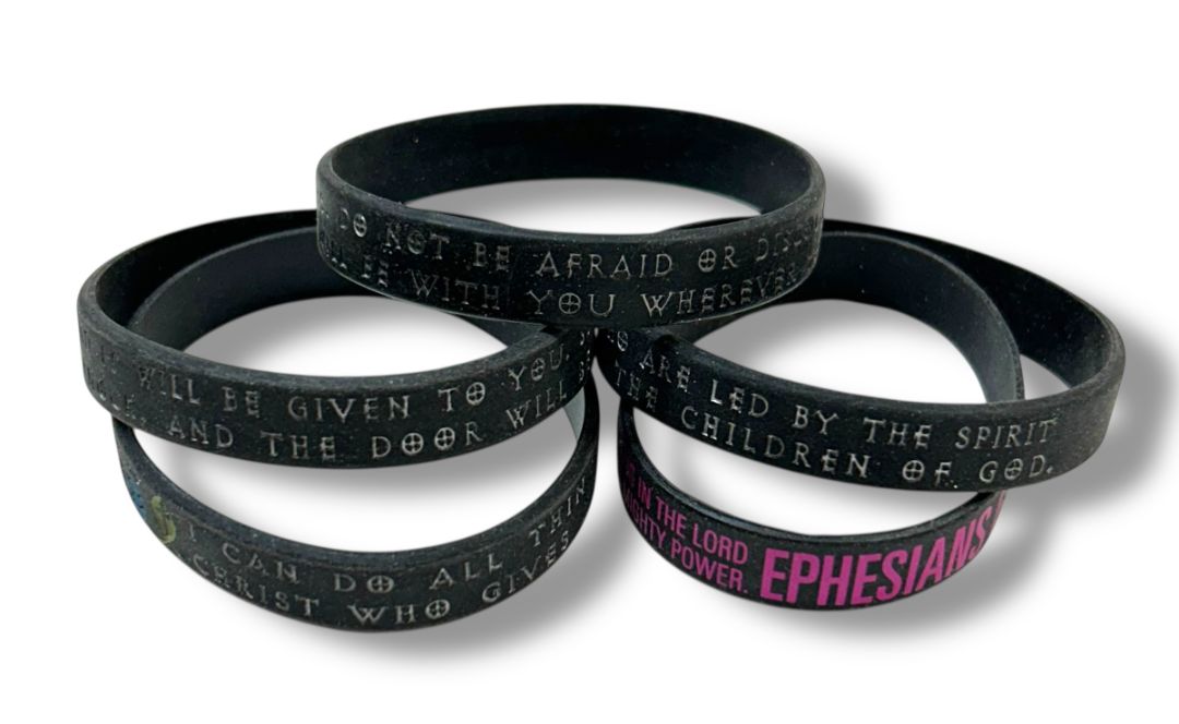 Set of 5 Silicone Bracelets Bible Verses Religious Black