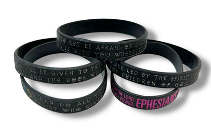 Set of 5 Silicone Bracelets Bible Verses Religious Black