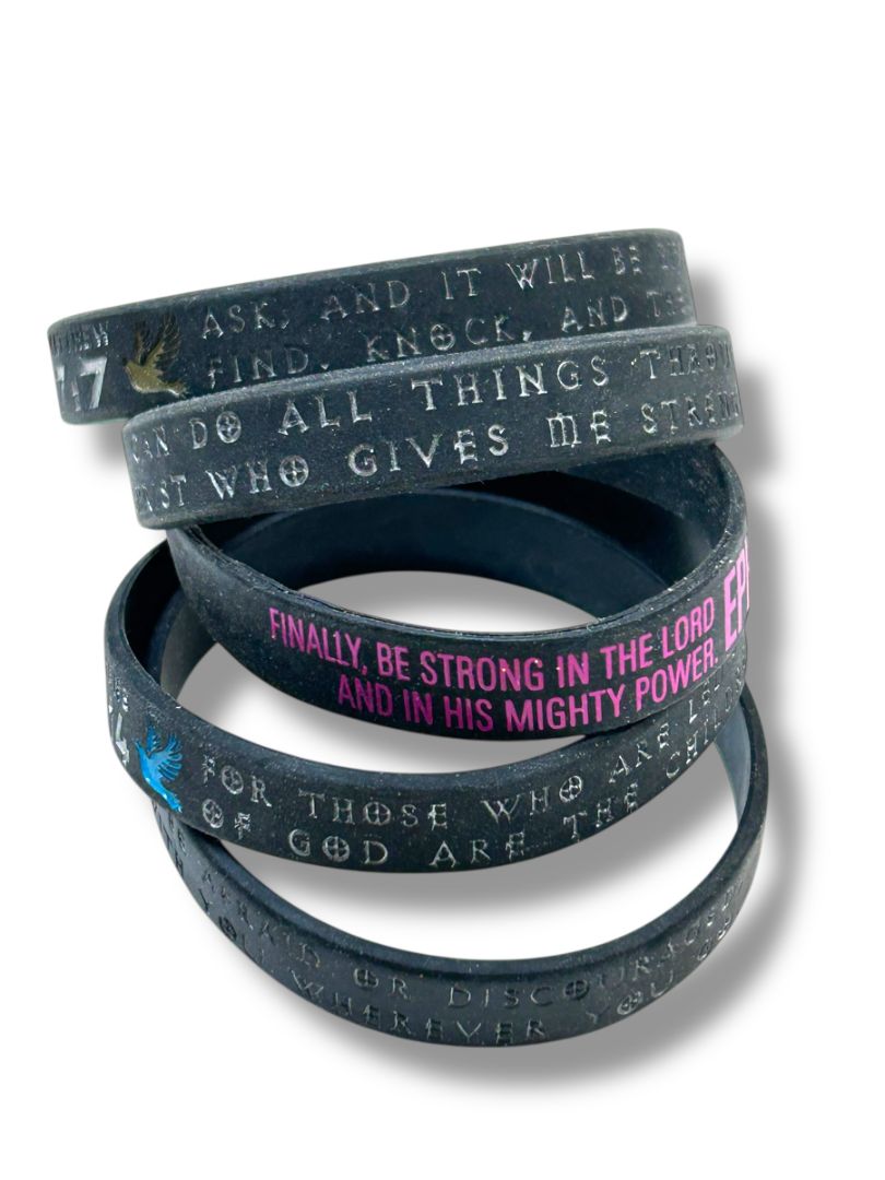 Set of 5 Silicone Bracelets Bible Verses Religious Black