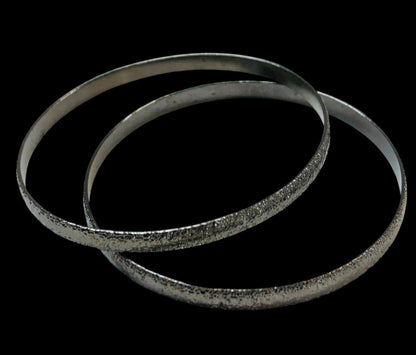 Set of 2 Dark Silvertone Bangle Bracelets Textured 2.7" Inside Diameter