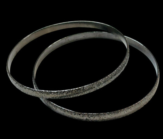 Set of 2 Dark Silvertone Bangle Bracelets Textured 2.7" Inside Diameter