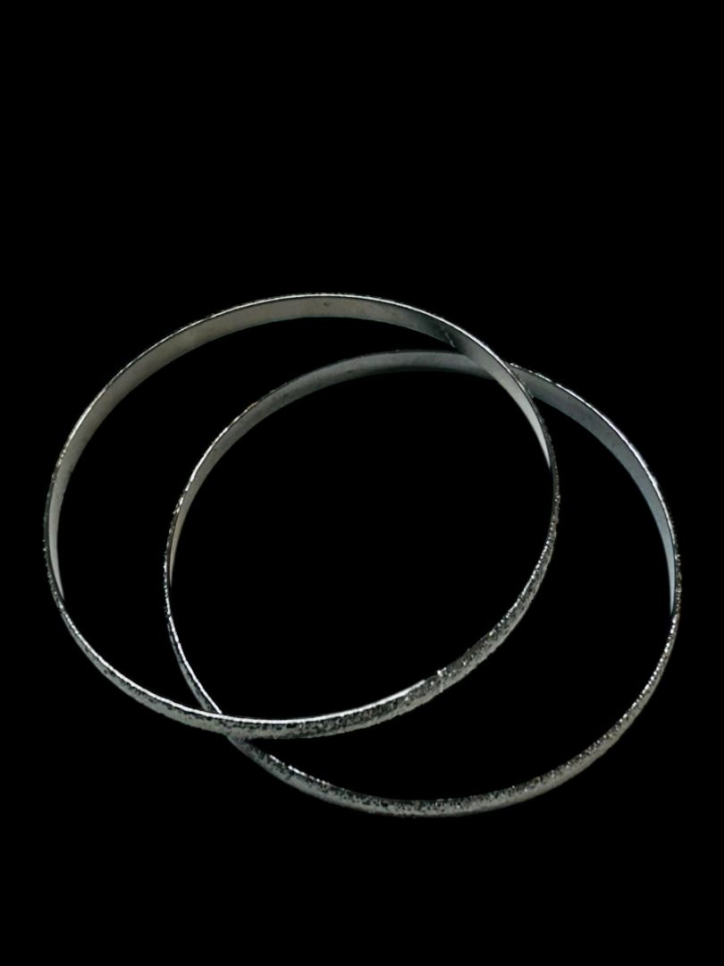 Set of 2 Dark Silvertone Bangle Bracelets Textured 2.7" Inside Diameter