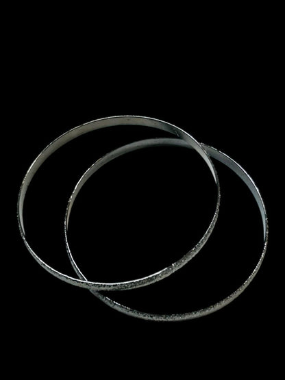 Set of 2 Dark Silvertone Bangle Bracelets Textured 2.7" Inside Diameter