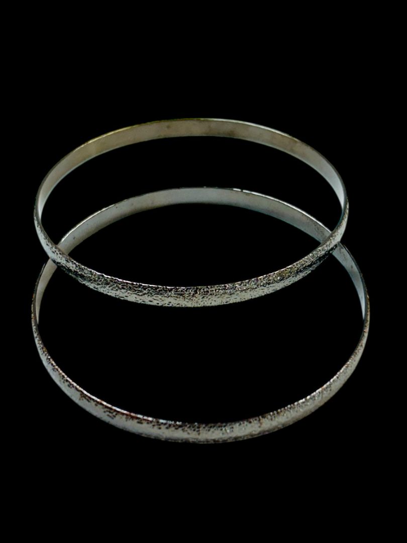Set of 2 Dark Silvertone Bangle Bracelets Textured 2.7" Inside Diameter