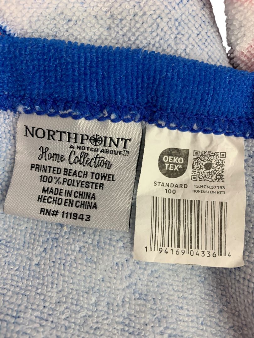 Northpoint Home Collection Beach Towel Blue Flip Flop Design 29 x 56"