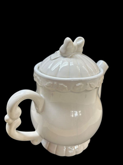1994 Enesco Precious Moments Ceramic Teapot Happy Holly Days Holiday Christmas