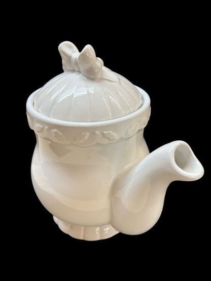1994 Enesco Precious Moments Ceramic Teapot Happy Holly Days Holiday Christmas