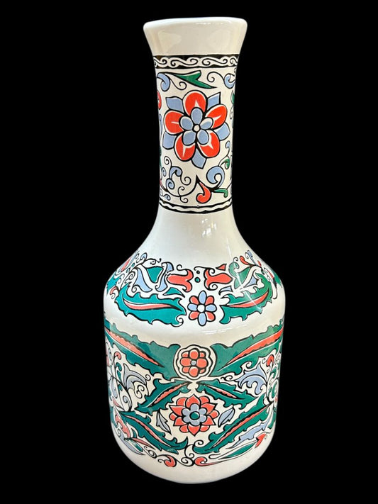 Metaxa Vase Made in Greece 10.5"h Liquor Decanter Green Orange Floral