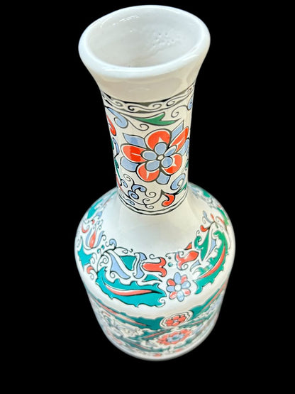Metaxa Vase Made in Greece 10.5"h Liquor Decanter Green Orange Floral