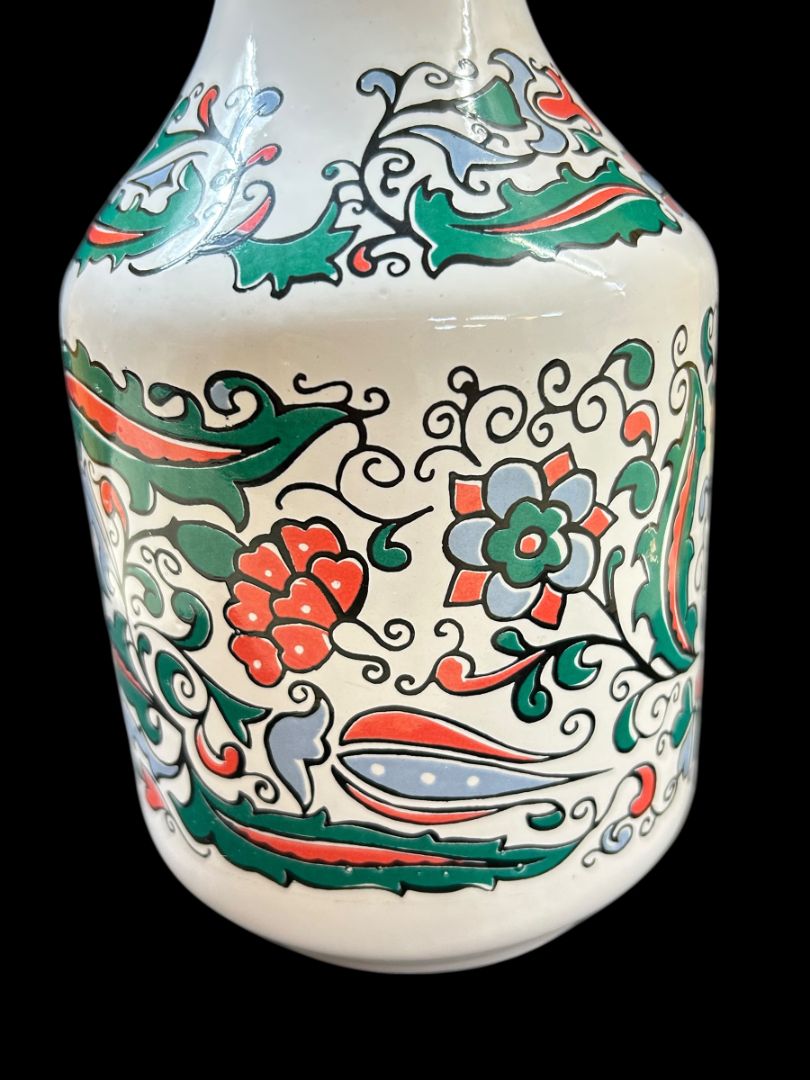 Metaxa Vase Made in Greece 10.5"h Liquor Decanter Green Orange Floral