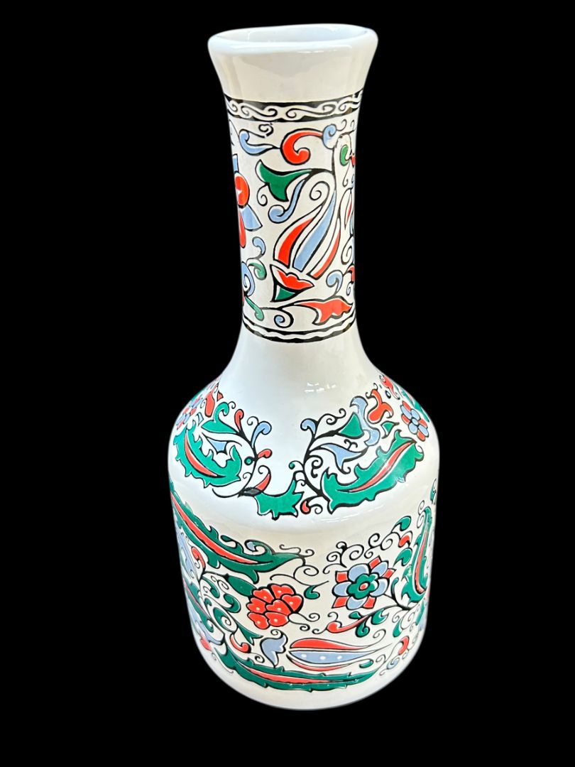 Metaxa Vase Made in Greece 10.5"h Liquor Decanter Green Orange Floral