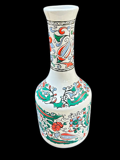 Metaxa Vase Made in Greece 10.5"h Liquor Decanter Green Orange Floral