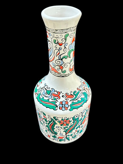 Metaxa Vase Made in Greece 10.5"h Liquor Decanter Green Orange Floral