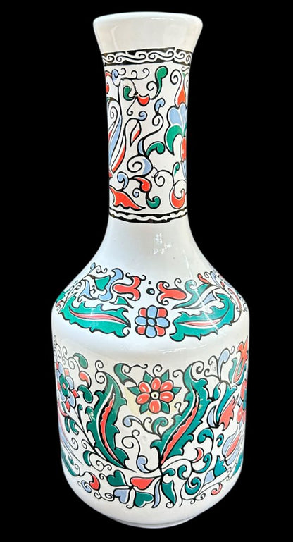 Metaxa Vase Made in Greece 10.5"h Liquor Decanter Green Orange Floral