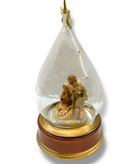 O Holy Night Music Box Nativity Wooden Base 7.25"h Works Well