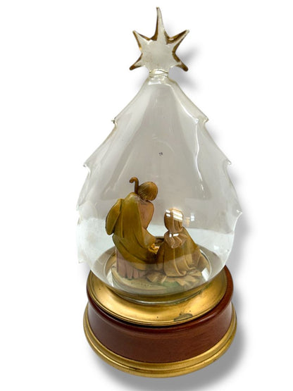 O Holy Night Music Box Nativity Wooden Base 7.25"h Works Well