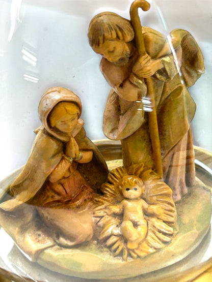 O Holy Night Music Box Nativity Wooden Base 7.25"h Works Well