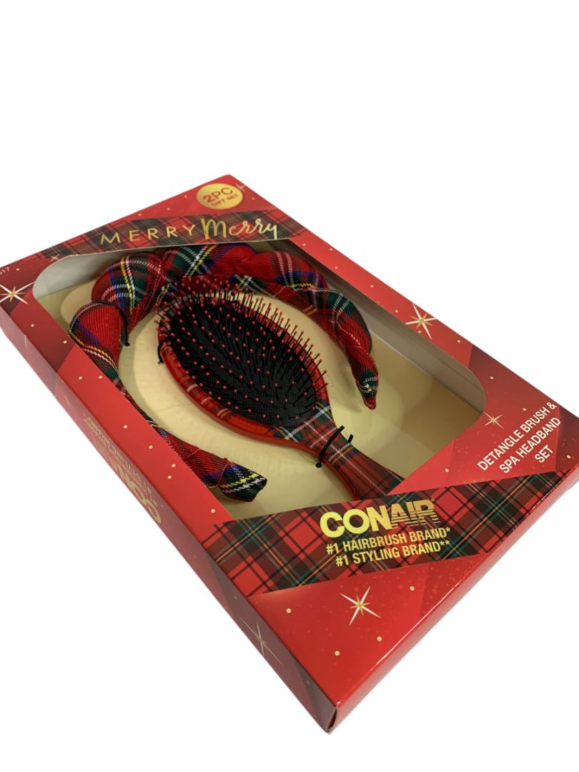 Conair Spa Tartan Headband and Detangle Cushion Brush Set New