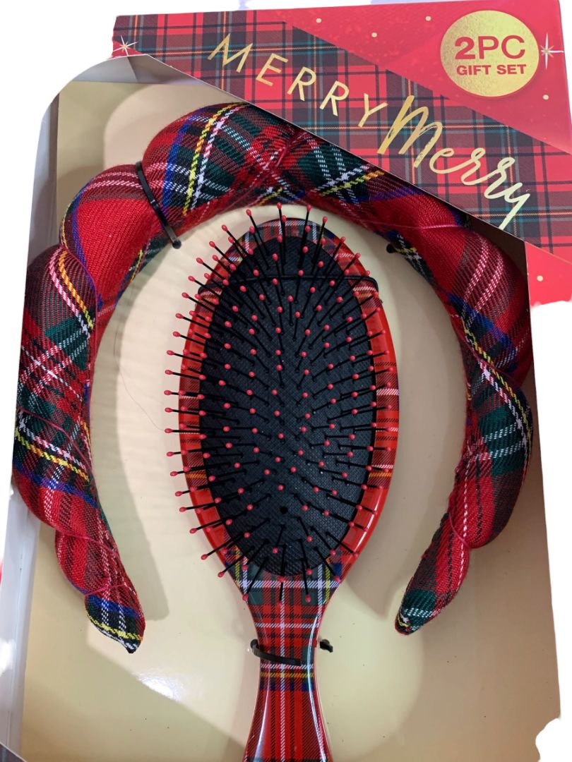 Conair Spa Tartan Headband and Detangle Cushion Brush Set New