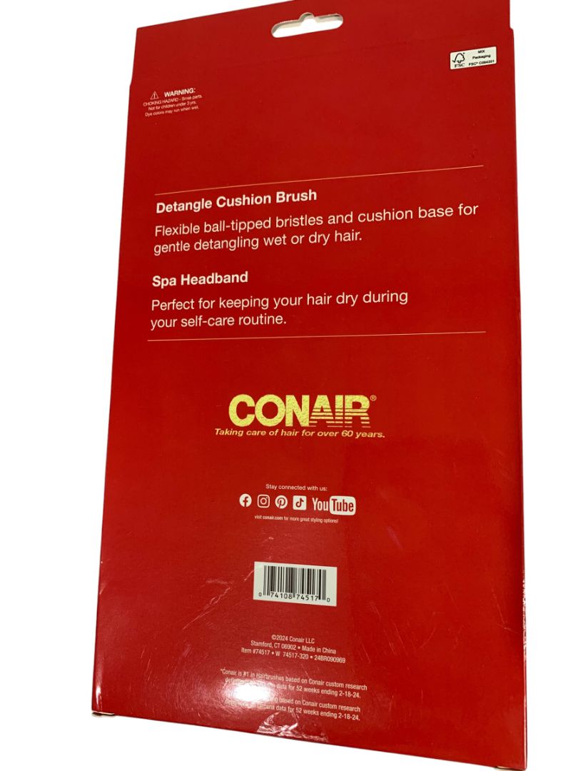 Conair Spa Tartan Headband and Detangle Cushion Brush Set New