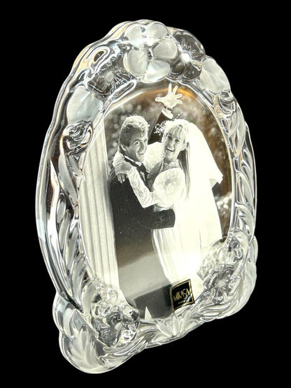 Mikasa Crystal Wedding Photo Frame Oval 8.75" x 6.25 Tabletop Floral