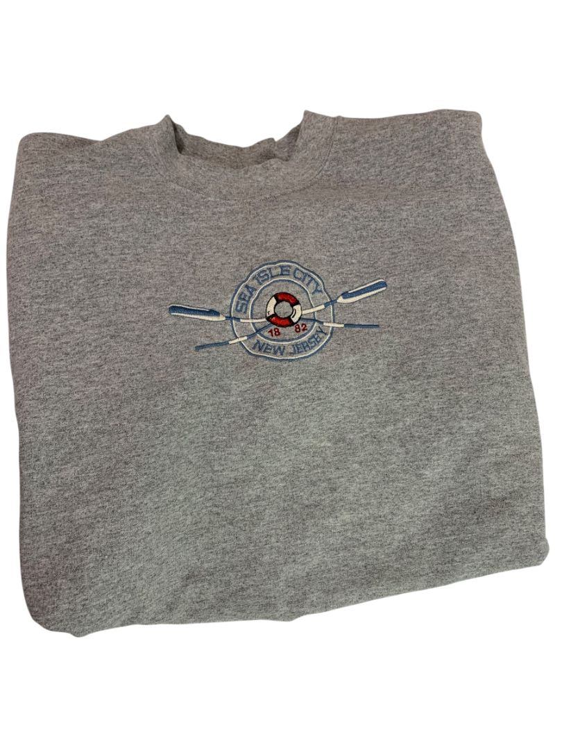 Large Sea Isle City New Jersey Embroidered Gray Adult Sweatshirt Gildan